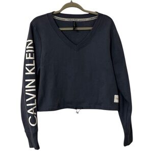 Light Blue Calvin Klein Designer CK Sweatshirt Top Athletic Crop Women’s Large!